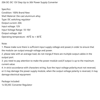 DC-DC 12V Step Up to 36V 20A Car Power Supply Converter Regulator Waterproof