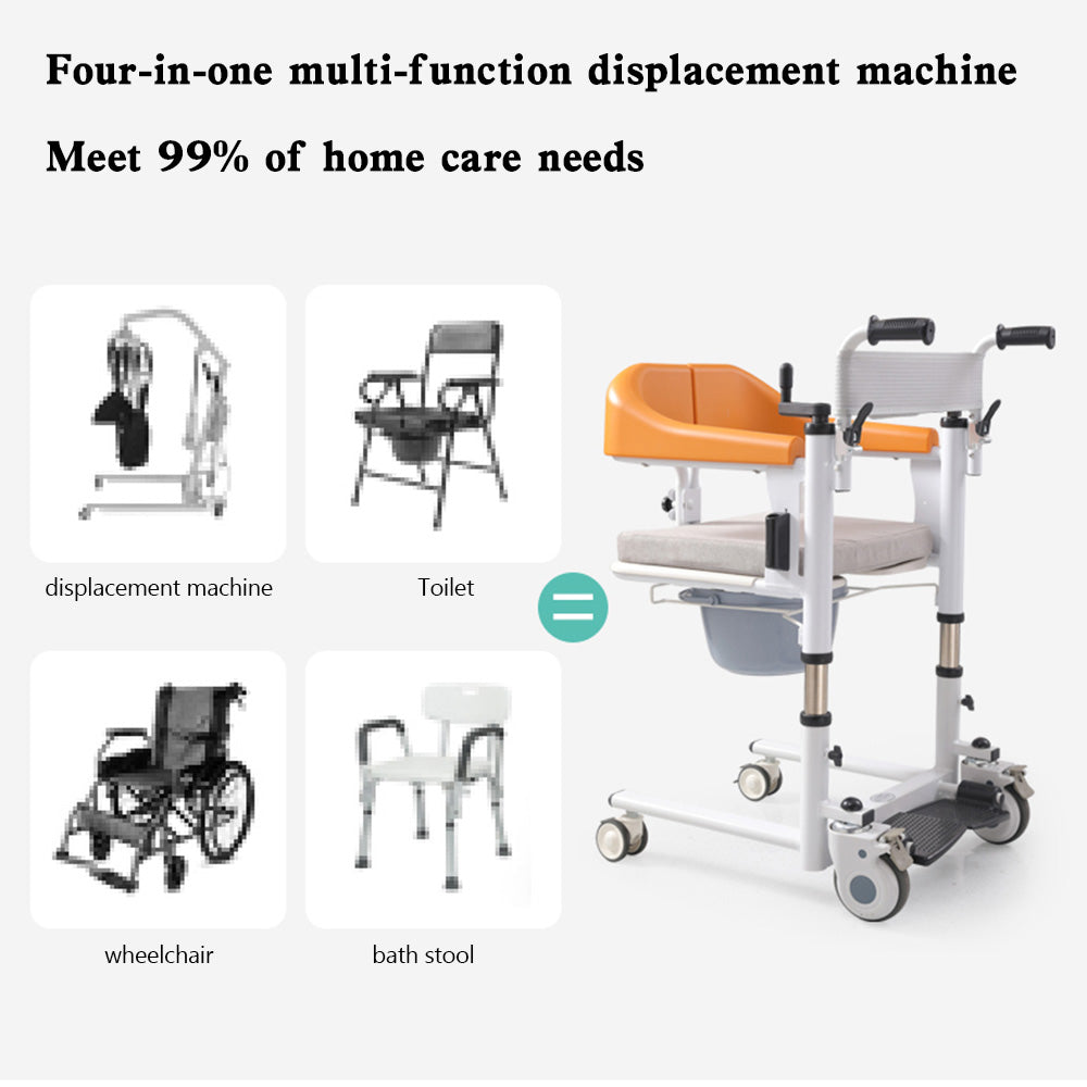 Patient Chair Transferred Lift Wheelchair with 180° Split Seat and Bedpan 440 lb