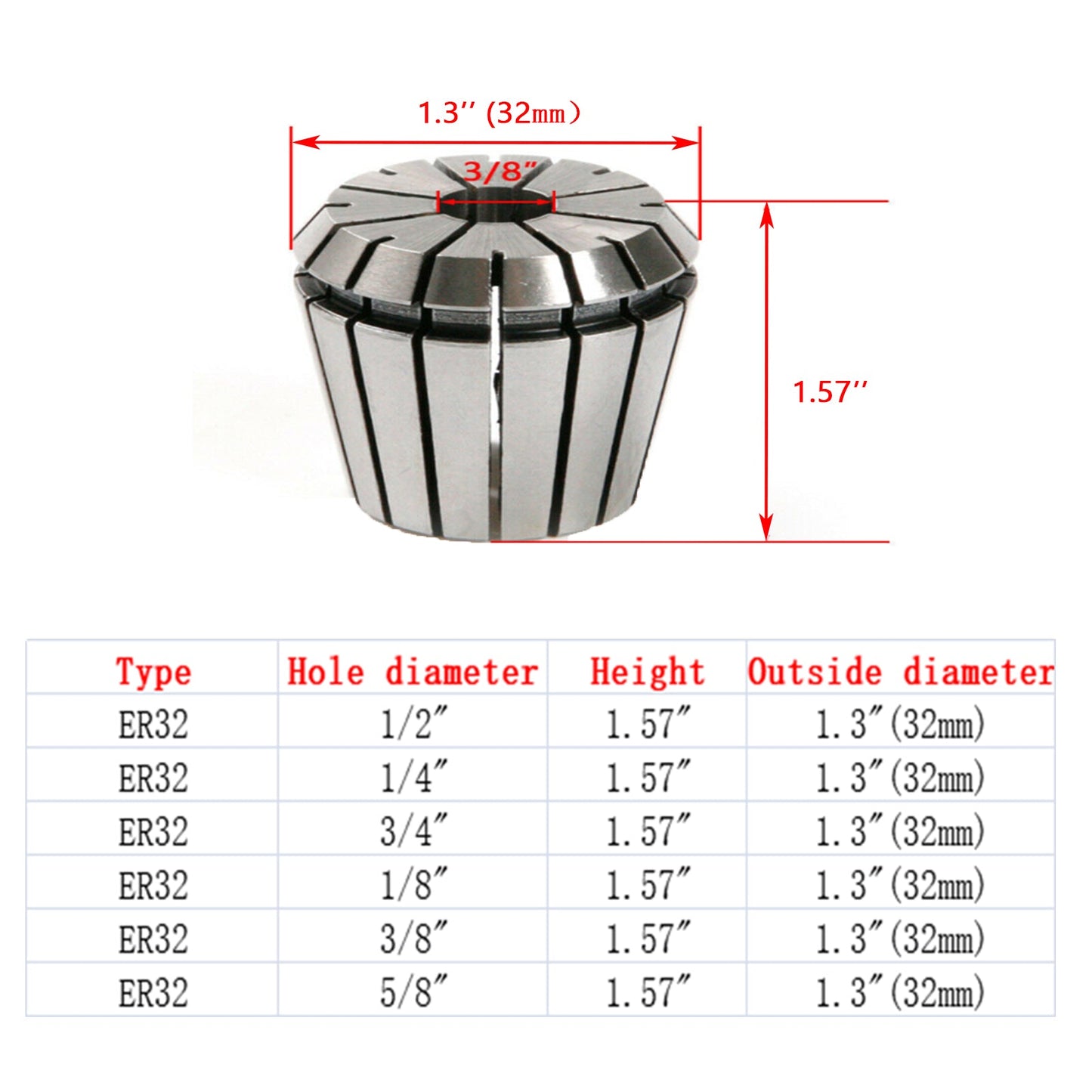 6Pcs ER32 Spring Collet Set For CNC Milling Lathe Tool Engraving Machine Steel Generic