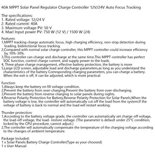 Panel Auto Focus 40A Regulator 12V-24V Dual USB MPPT Solar Charge Controller