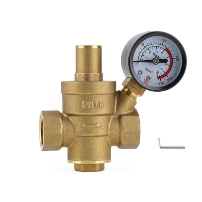 DN15 Brass Adjustable 1/2" Water Pressure Regulator Reducer With Gauge Meter Generic