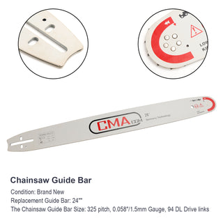 24 CHAINSAW GUIDE BAR 0.325 pitch 0.058 Guage 94DL Spare Replacement
