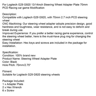 For Logitech G29 G920 13/14inch Steering Wheel Adapter Plate 70mm Pcd Racing
