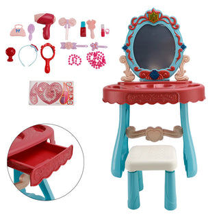 Toddler Makeup Table with Mirror and Chair Kids Vanity Set with Blowdryer for 3+