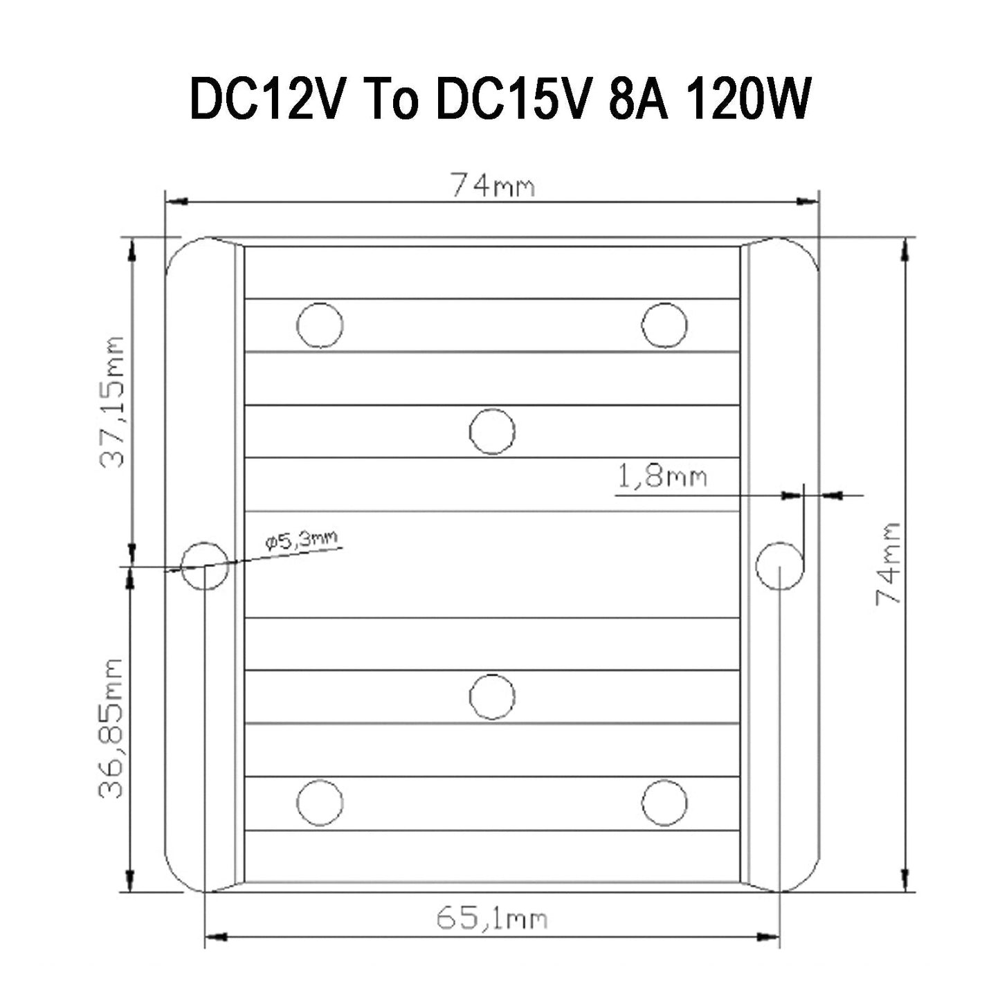 Waterproof DC/DC Converter Regulator 12V Step Up to 15V 8A 120W Generic