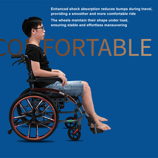 Easy-to-Fold Adjustable Footrests and Eco-Friendly Oxford Fabric Seat – Lightweight Hand-Push Aluminum Alloy Frame Wheelchair with Magnesium Alloy Wheels and Comfortable for Travel