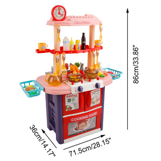 Plastic Tableware Kitchen Set With Sound, Light And Spray Function Kid Toy Pink
