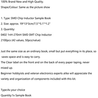 0402 SMD Chip inductance Assorted Kit 1nH-270nH 42 Valuesx50 Sample Book 2100P