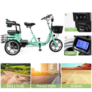 400W 3-Wheel Electric Folding Tricycle for Seniors, Rear Seat, 48V