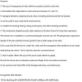 Throat Mic Microphone Headset Fit for BaoFeng BF-A58 BF9700 BF-S56 BF-UV9R