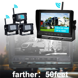 7" Wireless AHD 1080P Rear View Backup Camera Kit – 3-Channel Monitor for Truck, Trailer