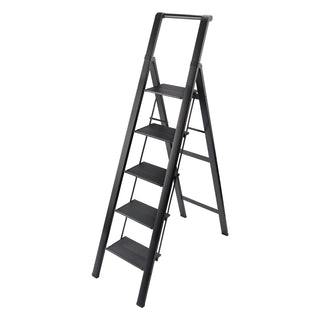 5-Step Folding Ladder, Aluminum with Anti-Slip Pedal - Heavy Duty & Stable Step Stool