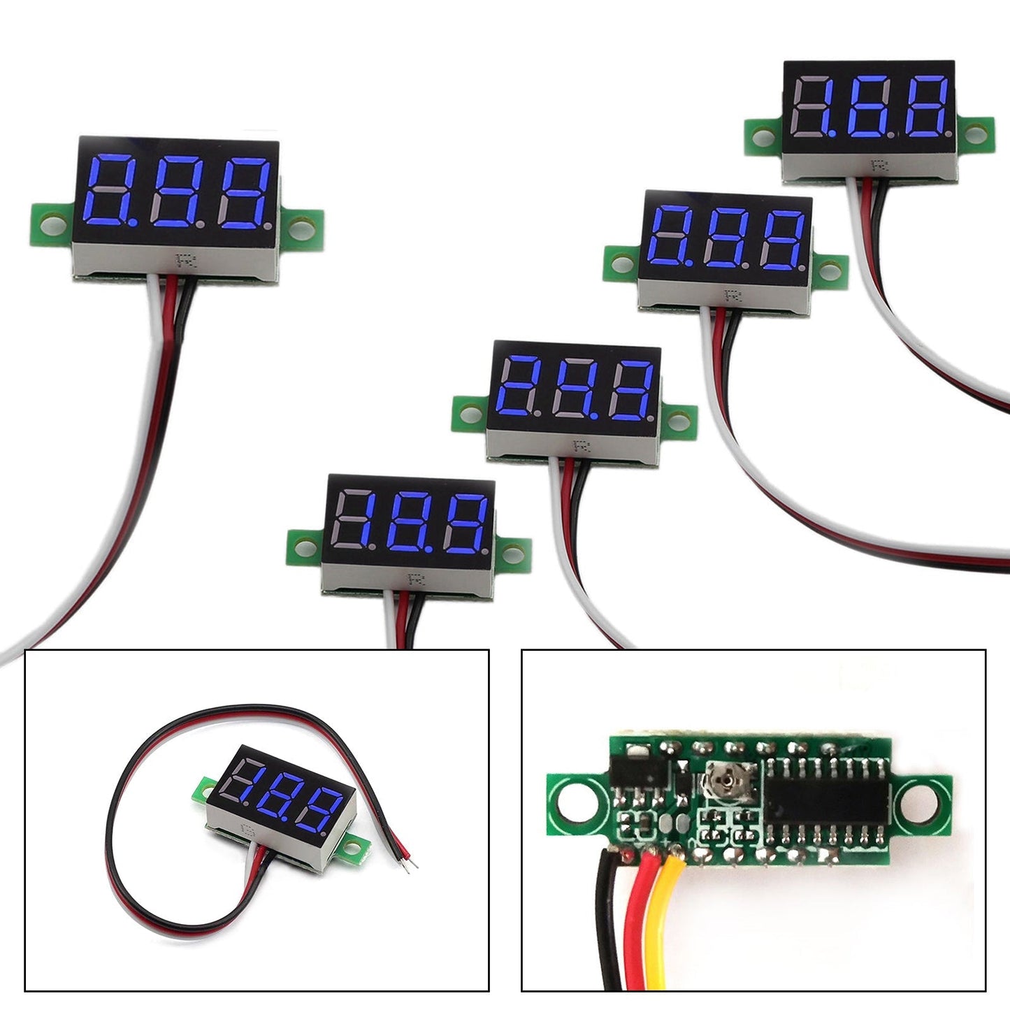 5x Mini DC 0-30V Blue LED 3-Digital Display Voltage Voltmeter Panel Calibratable Generic