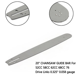 20" CHAINSAW GUIDE BAR For 52CC 58CC 62CC 68CC 76 Drive Links 0.325" 0.058 gauge