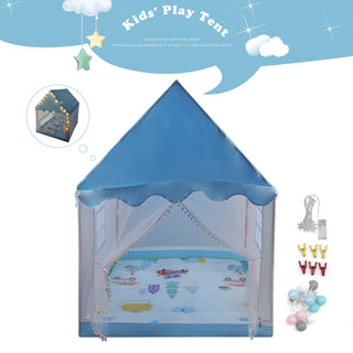 Assembly Tent with Metal Frame Portable Children’s Playhouse with Carry Bag Blue Mesh Window Optional Star Lights & Mat Kids Indoor Play Tent for Boys & Girls