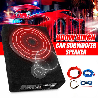 8" 600W  Car Subwoofer Under-Seat Amplifier Speaker Audio Sub Woofer Slim Box