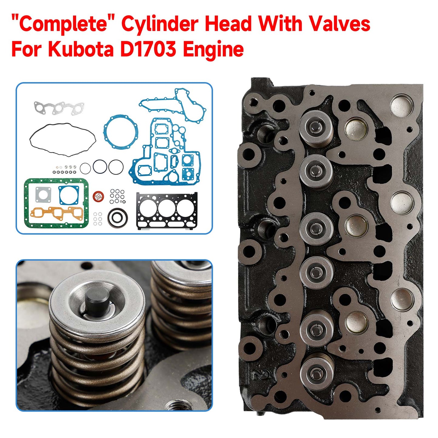 Complete Cylinder Head Assembly for Kubota D1703 Engine - Fits Bobcat 238 325 328 Excavator, Direct Replacement OE:1A033-03043