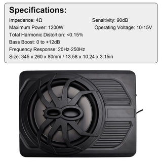 1200W Car Subwoofer 10" 12V Slim Under Seat Powered Car Subwoofer APP Control