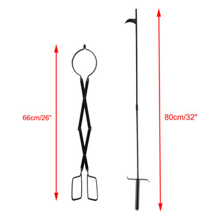 2PCS Hearth Tool Fireplace Set Fire Tools Set Campfire Tongs Fire hook Black