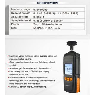 Handheld Digital Tachometer Contact Motor Tachometer Speedometer Tach RPM Tester