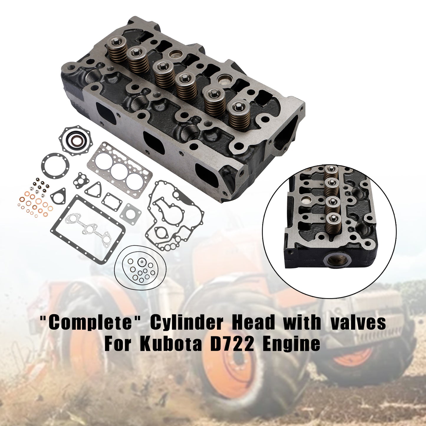 Complete Cylinder Head With Valve Spring & Gasket Kit For Kubota D722 Engine