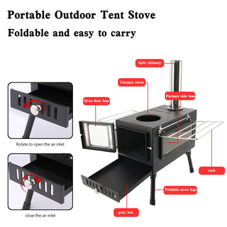 Portable 304 Stainless Steel Camping Stove with Chimney Pipe