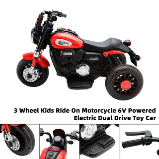 Red 6V Kids Ride-On Motorcycle w/ Dual Drive & Sounds