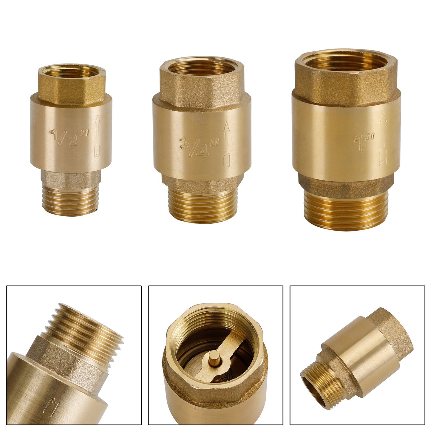 Brass Check Valve G1/2" G3/4" G1" M To F Thread Non-Return Backflow Prevention Generic