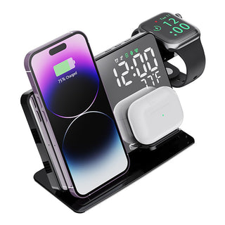 15W 6-in-1 Wireless Charging Station Charger Clock for Apple 17 16 15 14 Airpods
