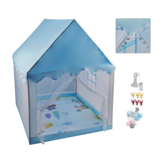 Assembly Tent with Metal Frame Portable Children’s Playhouse with Carry Bag Blue Mesh Window Optional Star Lights & Mat Kids Indoor Play Tent for Boys & Girls