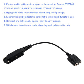 K Interface 2Pin Headset Port Converter Cable for Sepura STP8040 STP8080 STP9000