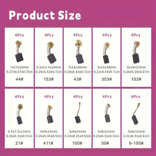 40Pcs 10 Sizes Electric Motor Carbon Brushes Replacement For Power Tool