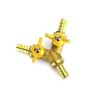 3 Way Shut Off Ball Valve 3/8" ID Hose Barb 2 Switch Brass Y Shaped Valve