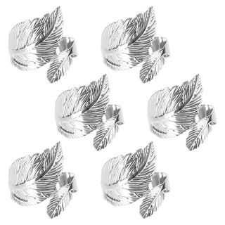 6PCS Silver Napkin Rings Leaf Napkin Holder Adornmen Alloy