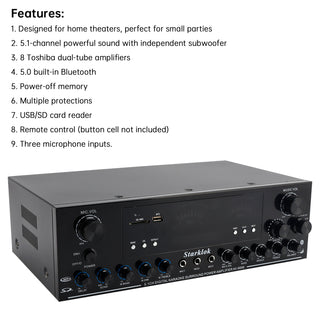 3000W Stereo HiFi Power Amplifier 5.1-Channel Home Karaoke Bluetooth Amplifier