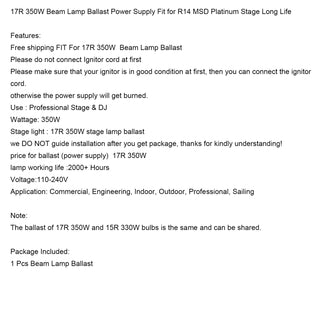17R 350W Moving Beam Light Ballast Power Supply for R17 Stage Lamp Long Life
