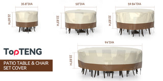 Topteng 420D Circular Waterproof Patio Furniture Cover for Outdoor Table and Chairs