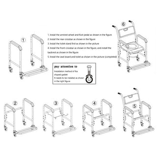 Rolling Shower Commode Chair for Disabled – Folding Toilet Wheelchair with Armrest
