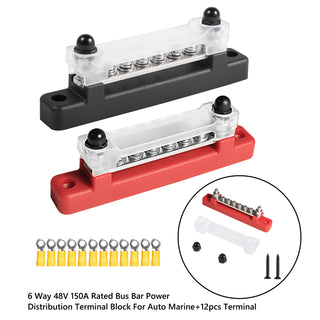6 Way 150A Blade Fuse Box Block Car Marine Boat Holder Cover 48V Bus Bar Kit