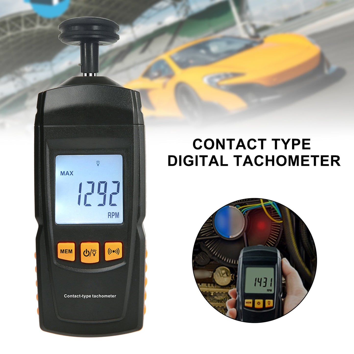 GM8906 Portable Digital Contact Motor Tachometer LCD Speedometer Tach RPM Tester Generic