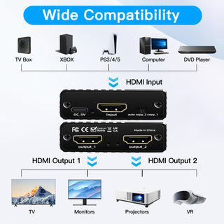 8K HDMI 1 to 2 Splitter HD2.1 8K60hz/4K120/1080P240hz EDID Mirroring Two Screens