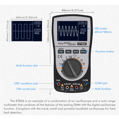 ET826 2 In 1 Digital Intelligent Oscilloscope Multimeter AC/DC Current Voltage Generic