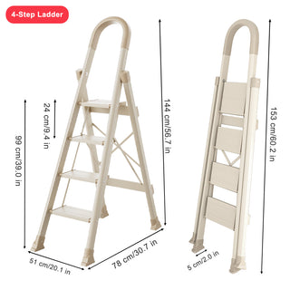 4-Step Folding Ladder with Anti-Slip Pedal & Handrail - Portable, Stable Stepladder