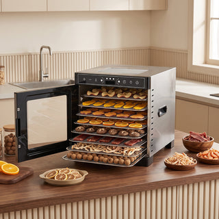 Food Dehydrator Dual-layer Body Electric Food Dryer with Top Clear Glass Viewing Window 304 Trays Household Dehydrator for Fruits Jerky Herbs & Dog Treats Veggies Adjustable Temp