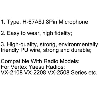 1Pcs MH-67A8J 8Pin Mic For Vertex Yaesu VX-2200 VX-2100 VX-3200 VX-4500 Radio