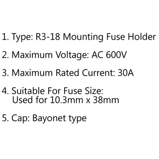 1PCS SCI R3-18 Panel Mount Chassis Fuse Holder For 10x38mm Glass Fuses 30A 600V