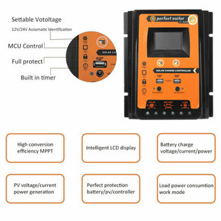 Battery Panel Dual USB 12/24V Solar Charger Controller 70A Regulator