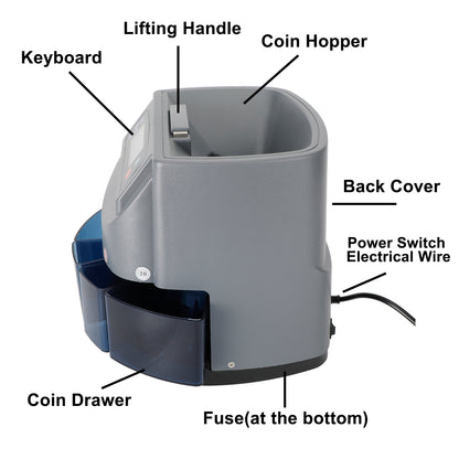 Electric Auto Coin Counter Sorter Dispenser Counting Batching W/Coin Tubes