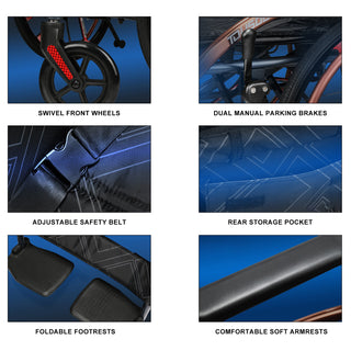 Easy-to-Fold Adjustable Footrests and Eco-Friendly Oxford Fabric Seat – Lightweight Hand-Push Aluminum Alloy Frame Wheelchair with Magnesium Alloy Wheels and Comfortable for Travel