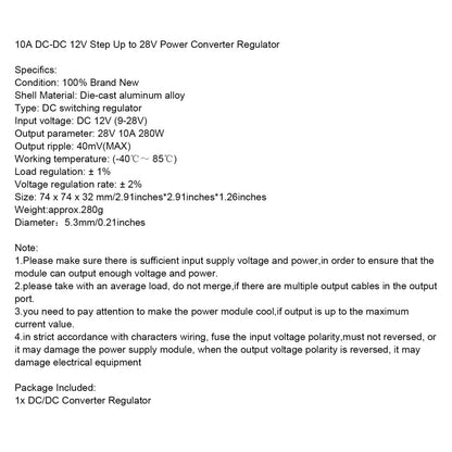 DC Converter Regulator 12V to 28V 280W Power Supply Step up Module Waterproof Generic